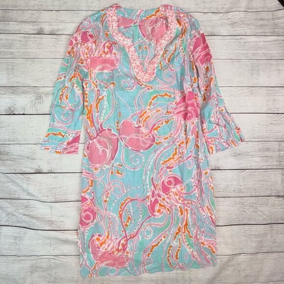 Lilly Pulitzer Courtney Beaded Tunic Dress in Jellies be Jammin Aqua Pink Sz XS - Picture 3 of 8